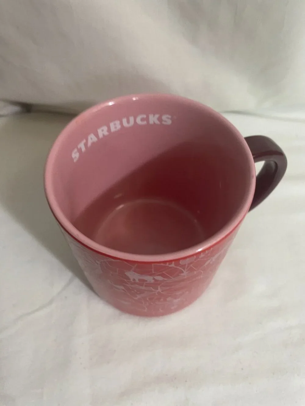 Starbucks 2022 Holiday Woodland Red Pink Ceramic Coffee Mug 14 oz Deer Fox